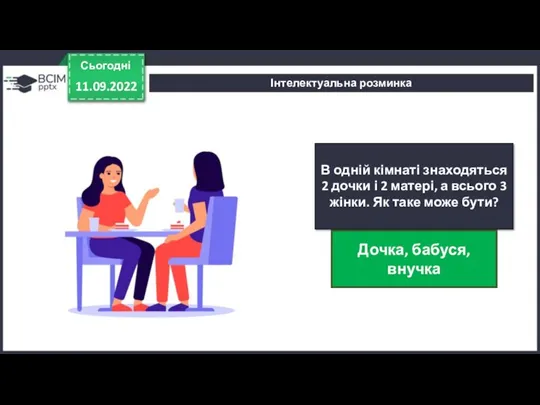 В одній кімнаті знаходяться 2 дочки і 2 матері, а всього 3