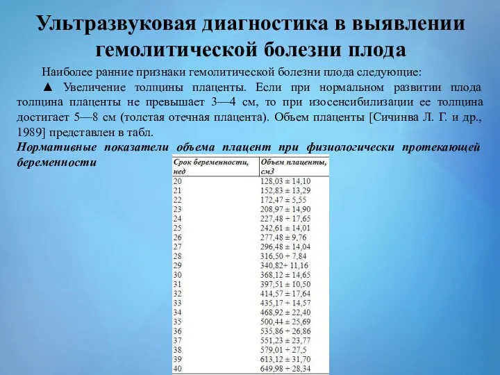 Ультразвуковая диагностика в выявлении гемолитической болезни плода Наиболее ранние признаки гемолитической болезни