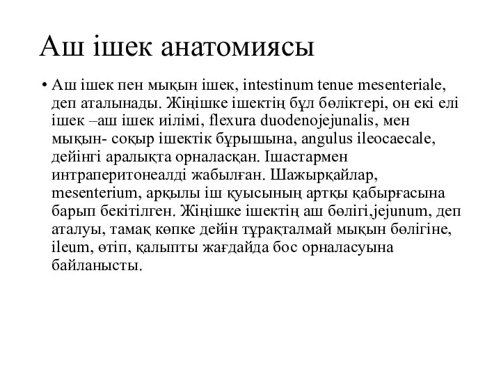 Аш ішек анатомиясы Аш ішек пен мықын ішек, intestinum tenue mesenteriale, деп