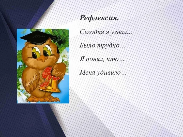 Рефлексия. Сегодня я узнал... Было трудно… Я понял, что… Меня удивило…