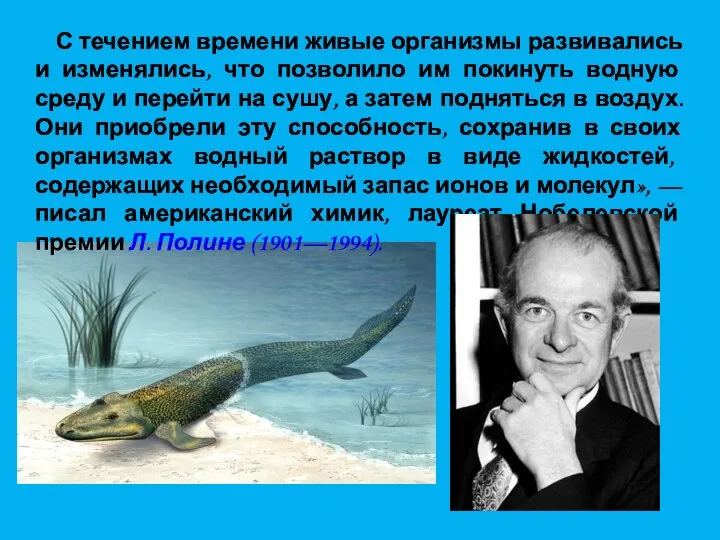 С течением времени живые организмы развивались и изменялись, что позволило им покинуть