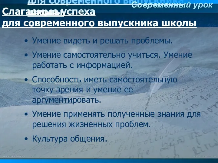 Слагаемые успеха для современного выпускника школы Слагаемые успеха для современного выпускника школы