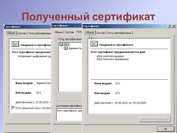 Полученный сертификат