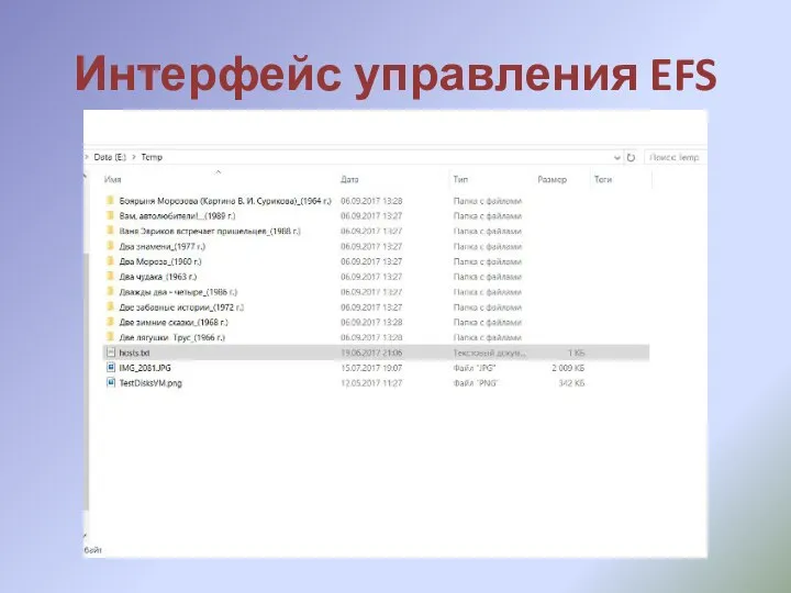 Интерфейс управления EFS