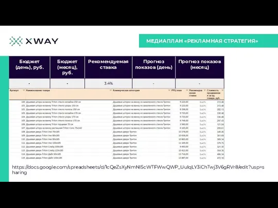 МЕДИАПЛАН «РЕКЛАМНАЯ СТРАТЕГИЯ» https://docs.google.com/spreadsheets/d/1cQeZsXyNmNI5cWTFWwQWP_UuIqLY3iChTwj3V6gRVr8/edit?usp=sharing