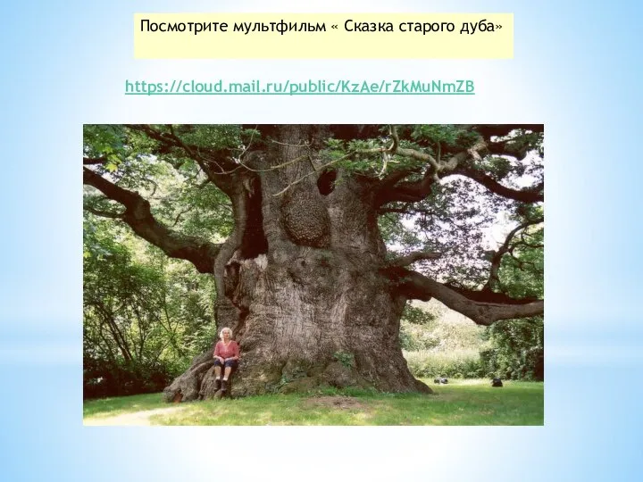 Посмотрите мультфильм « Сказка старого дуба» https://cloud.mail.ru/public/KzAe/rZkMuNmZB