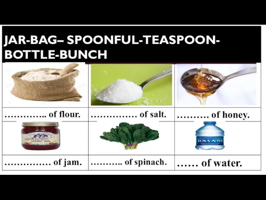 JAR-BAG– SPOONFUL-TEASPOON- BOTTLE-BUNCH