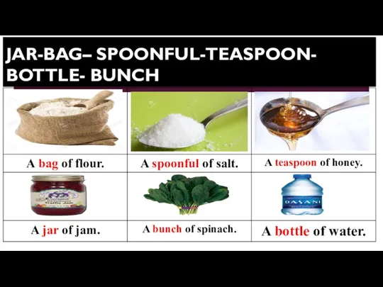 JAR-BAG– SPOONFUL-TEASPOON- BOTTLE- BUNCH