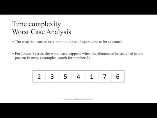 Time complexity Worst Case Analysis The case that causes maximum number of