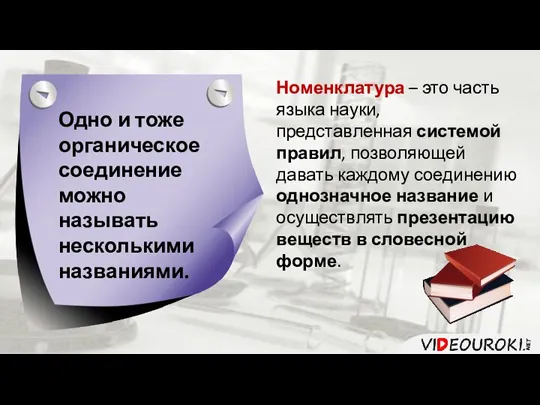 Одно и тоже органическое соединение можно называть несколькими названиями. Номенклатура – это