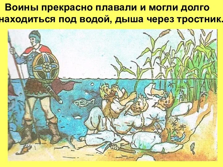 Воины прекрасно плавали и могли долго находиться под водой, дыша через тростник.