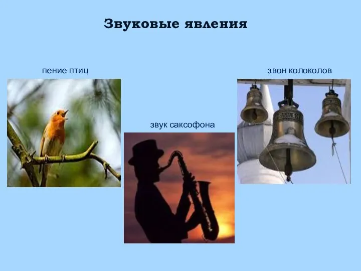 Звуковые явления пение птиц звон колоколов звук саксофона
