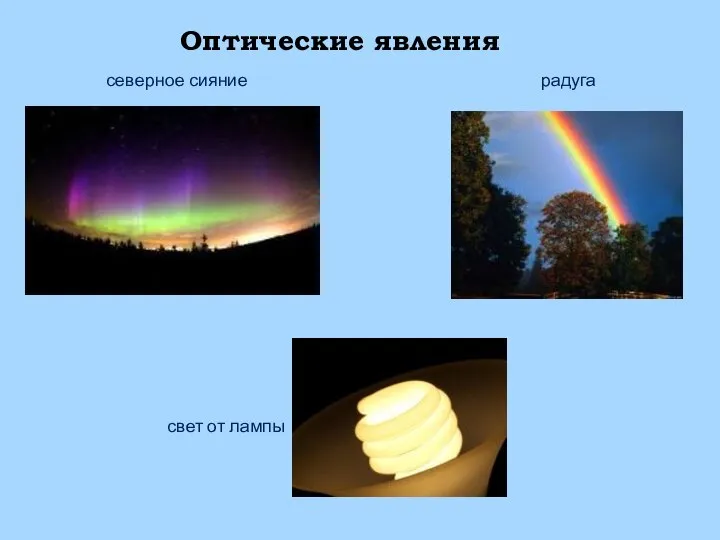 Оптические явления северное сияние радуга свет от лампы