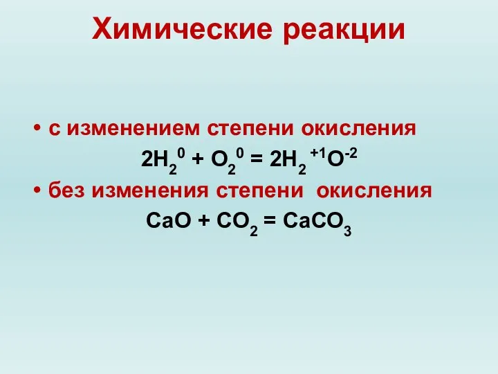 Химические реакции с изменением степени окисления 2Н20 + О20 = 2Н2 +1О-2