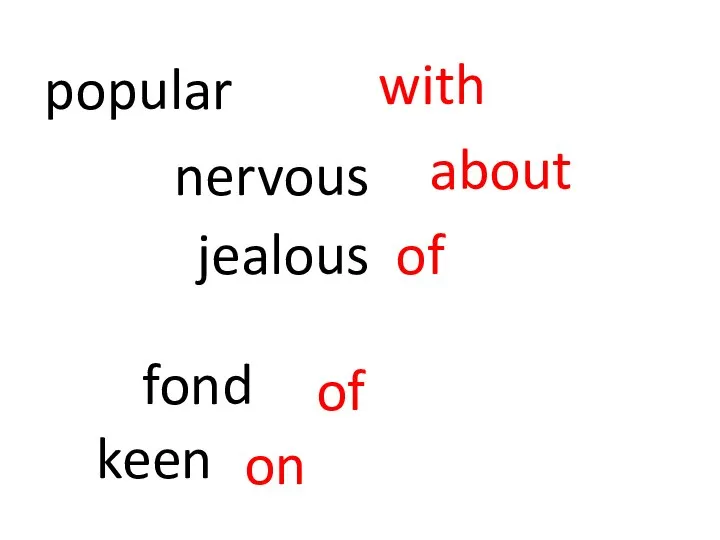 popular with nervous fond keen jealous about of on of
