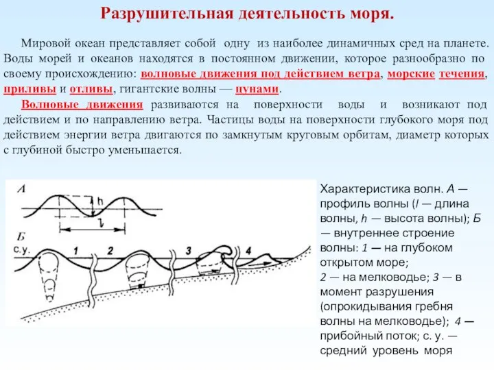 Разрушительная деятельность моря. Мировой океан представляет собой одну из наиболее динамичных сред