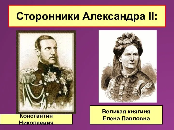 Сторонники Александра II: Константин Николаевич Великая княгиня Елена Павловна