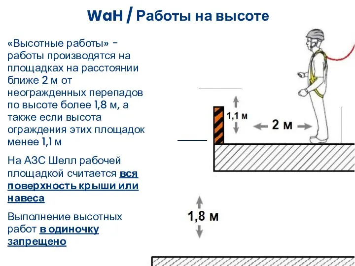 WaH / Работы на высоте «Высотные работы» - работы производятся на площадках