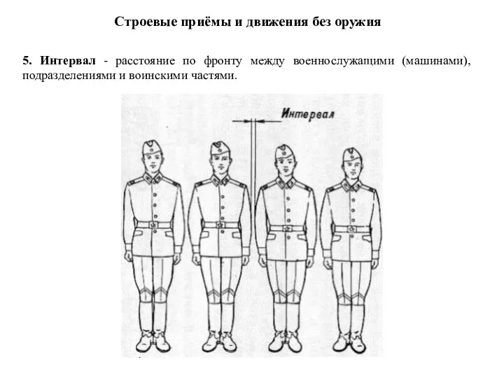 Строевые приёмы и движения без оружия 5. Интервал - расстояние по фронту