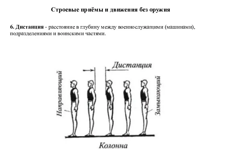 Строевые приёмы и движения без оружия 6. Дистанция - расстояние в глубину