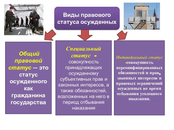 Виды правового статуса осужденных Общий правовой статус — это статус осужденного как