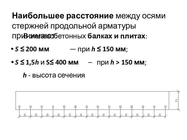 В железобетонных балках и плитах: S ≤ 200 мм — при h