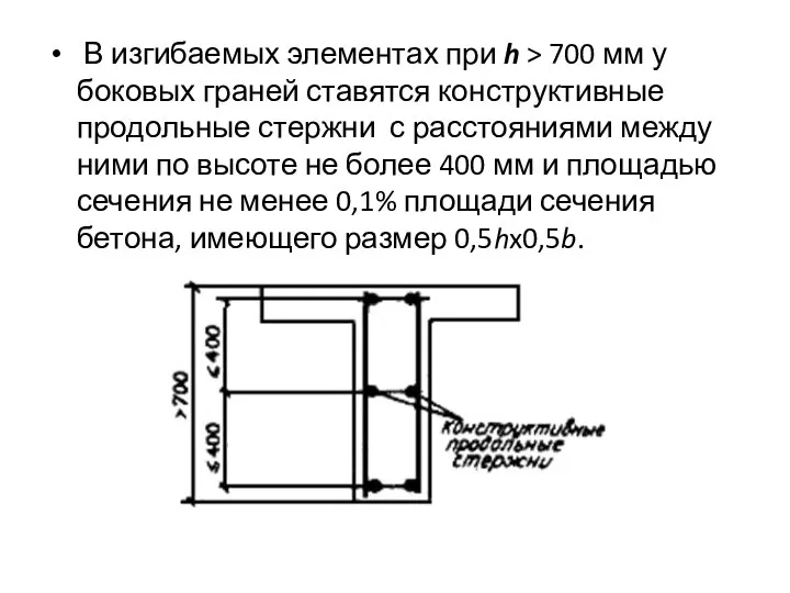 В изгибаемых элементах при h > 700 мм у боковых граней ставятся