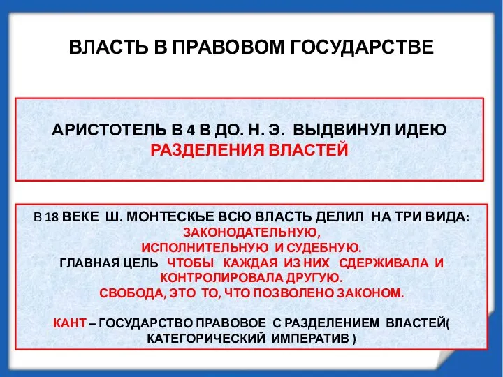 ВЛАСТЬ В ПРАВОВОМ ГОСУДАРСТВЕ АРИСТОТЕЛЬ В 4 В ДО. Н. Э. ВЫДВИНУЛ