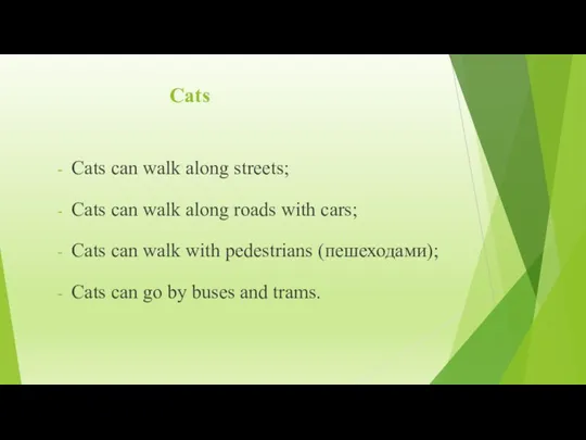 Cats Cats can walk along streets; Cats can walk along roads with