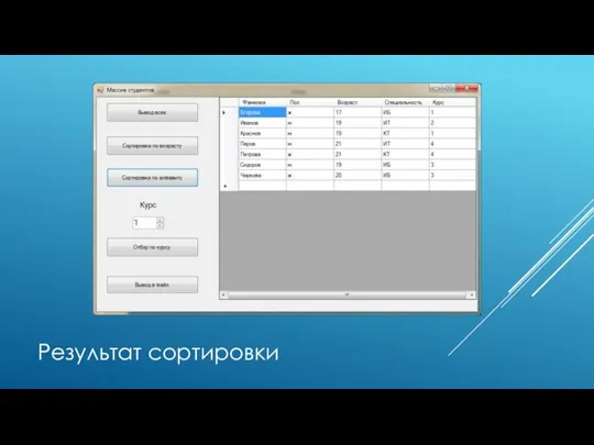 Результат сортировки