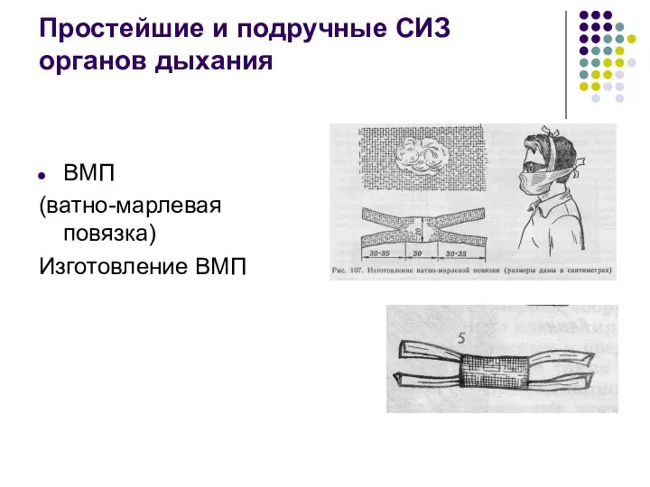 Простейшие и подручные СИЗ органов дыхания ВМП (ватно-марлевая повязка) Изготовление ВМП