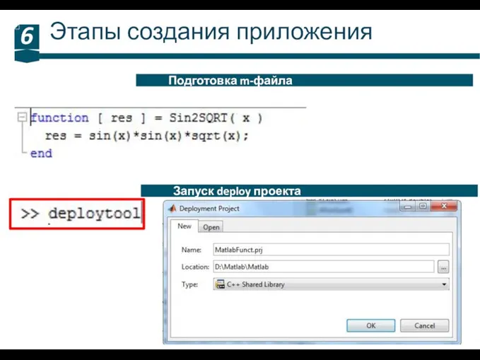 Этапы создания приложения 6 Подготовка m-файла Запуск deploy проекта