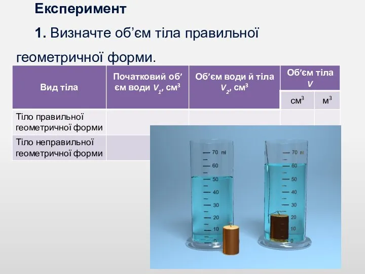 Експеримент 1. Визначте об’єм тіла правильної геометричної форми.