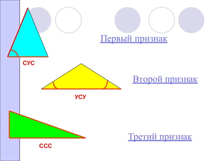 СУС УСУ ССС Первый признак Второй признак Третий признак