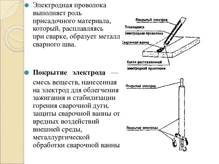 Электродная проволока выполняет роль присадочного материала, который, расплавляясь при сварке, образует металл