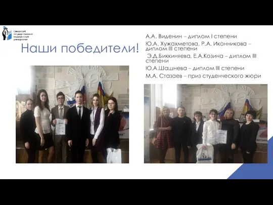 Наши победители! А.А. Виденин – диплом I степени Ю.А. Хужахметова, Р.А. Иконникова