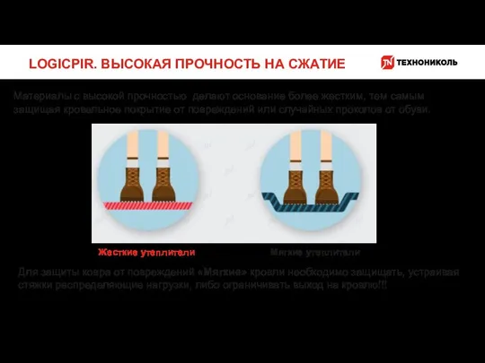 LOGICPIR. ВЫСОКАЯ ПРОЧНОСТЬ НА СЖАТИЕ Мягкие утеплители Материалы с высокой прочностью делают