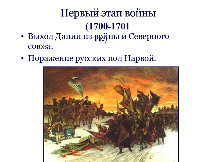 Выход Дании из войны и Северного союза. Поражение русских под Нарвой. (1700-1701 гг.)