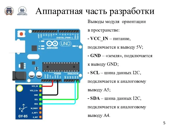 Аппаратная часть разработки 5 Выводы модуля ориентации в пространстве: - VCC_IN –