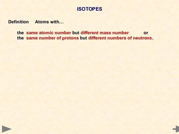 ISOTOPES Definition Atoms with… the same atomic number but different mass number