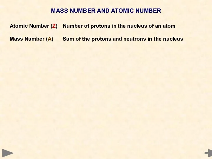 MASS NUMBER AND ATOMIC NUMBER Atomic Number (Z) Number of protons in