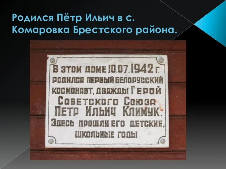 Родился Пётр Ильич в с.Комаровка Брестского района.