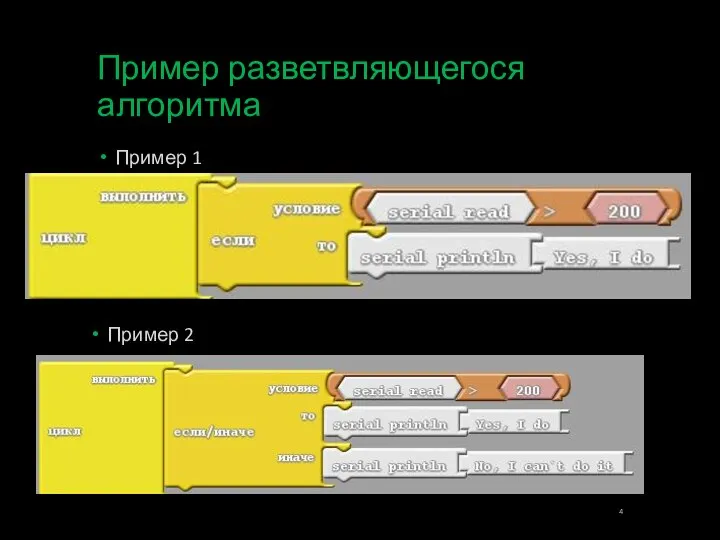 Пример разветвляющегося алгоритма Пример 1 Пример 2