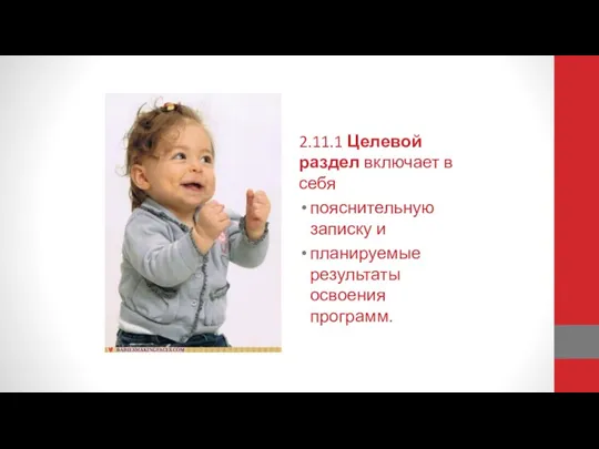 2.11.1 Целевой раздел включает в себя пояснительную записку и планируемые результаты освоения программ.