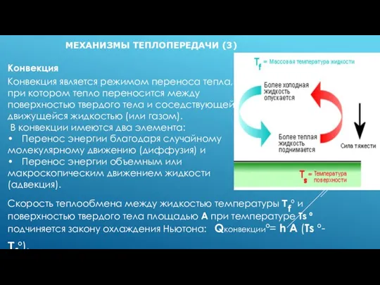 МЕХАНИЗМЫ ТЕПЛОПЕРЕДАЧИ (3) Конвекция Конвекция является режимом переноса тепла, при котором тепло