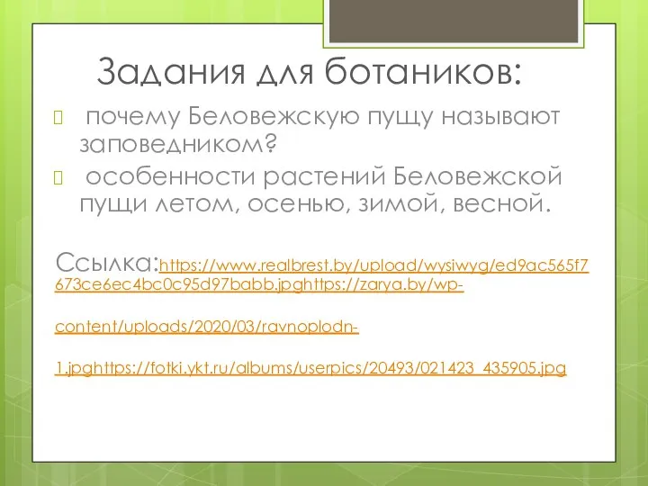 Задания для ботаников: почему Беловежскую пущу называют заповедником? особенности растений Беловежской пущи