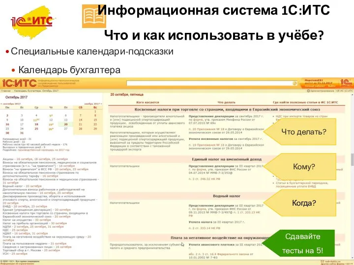 Специальные календари-подсказки Календарь бухгалтера Информационная система 1С:ИТС Что и как использовать в