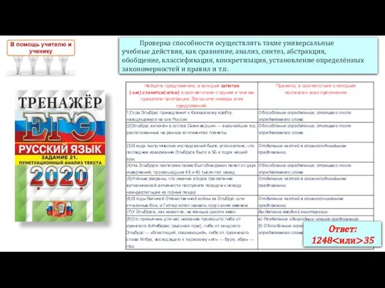 Ответ: 1248 35 Проверка способности осуществлять такие универсальные учебные действия, как сравнение,