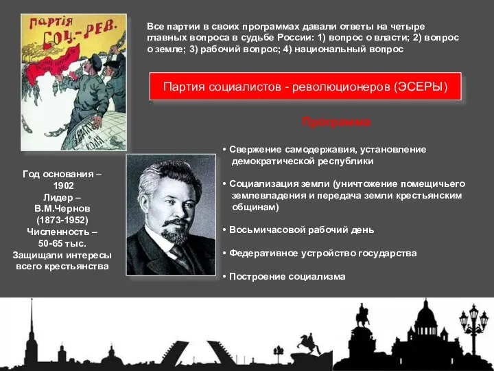 Год основания – 1902 Лидер – В.М.Чернов (1873-1952) Численность – 50-65 тыс.