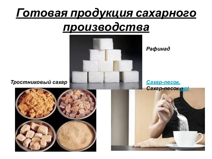 Готовая продукция сахарного производства Сахар-песок.Сахар-песок.ppt Тростниковый сахар Рафинад